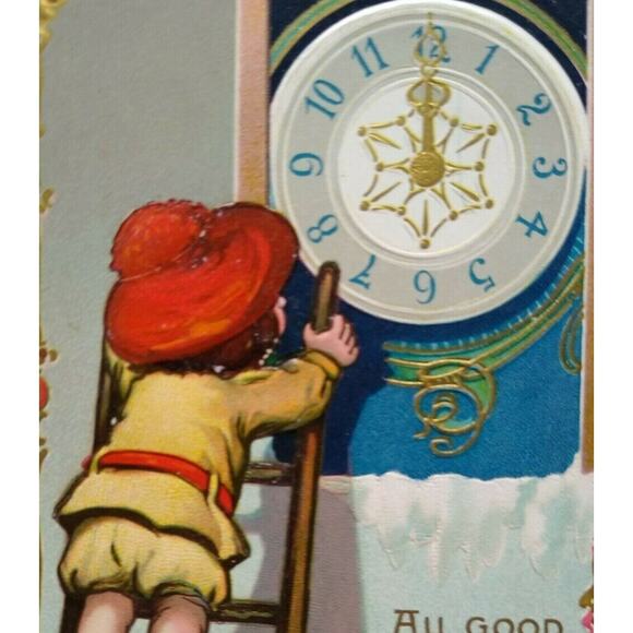 Other - New Year Postcard Child Reaching For Clock Newfield NY Tuck Series 145 Vintage
